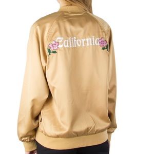 Stussy gold satin bomber with back embroidery